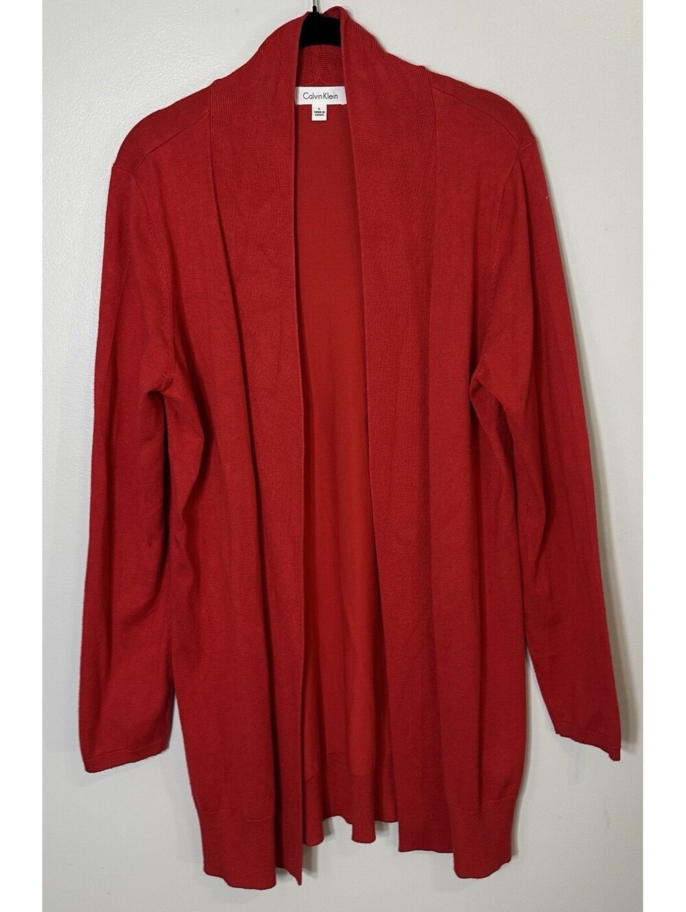 Calvin Klein Open Front Red Cardigan Sweater Large 12/14 GUC.